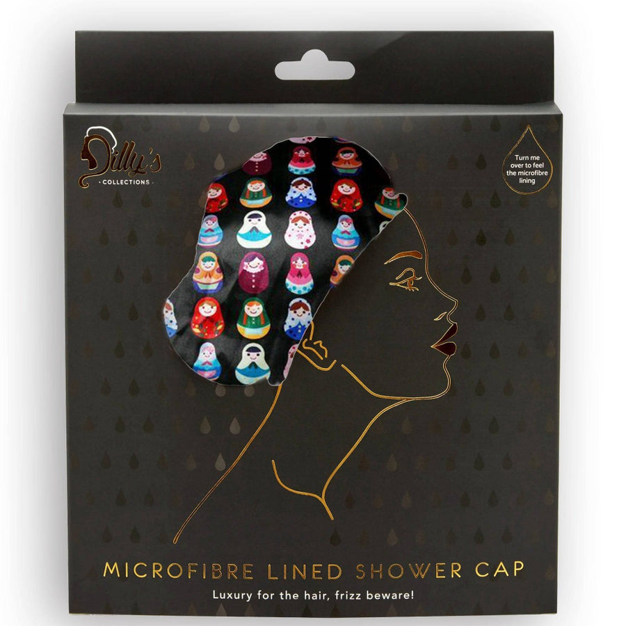 Babushka Print Shower Cap - Microfibre Lined - Standard Size - Dilly's Collections -  Hair Beauty and Lifestyle Products Australia