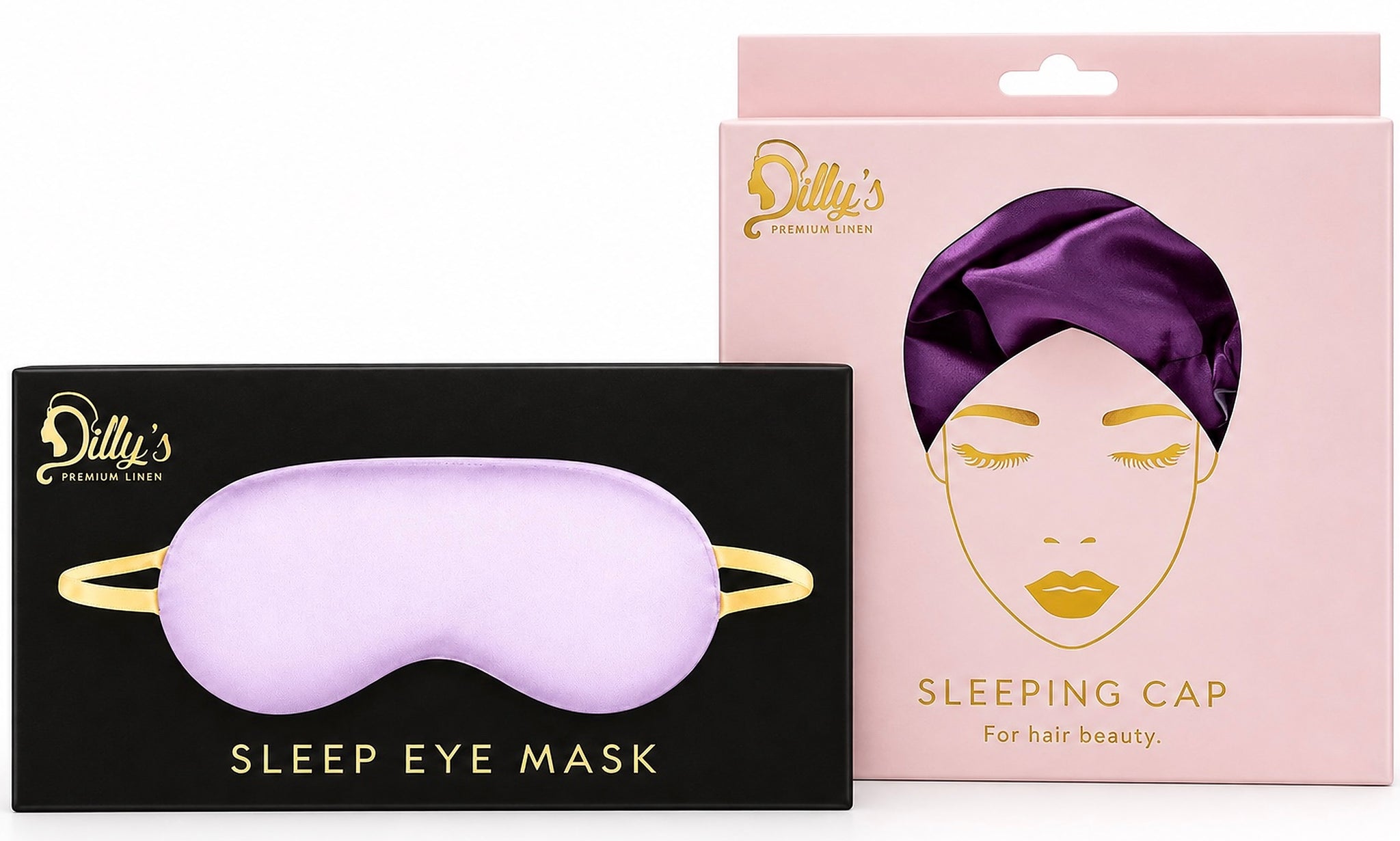 Purple Satin Sleeping Cap & Lilac Eye Mask Set