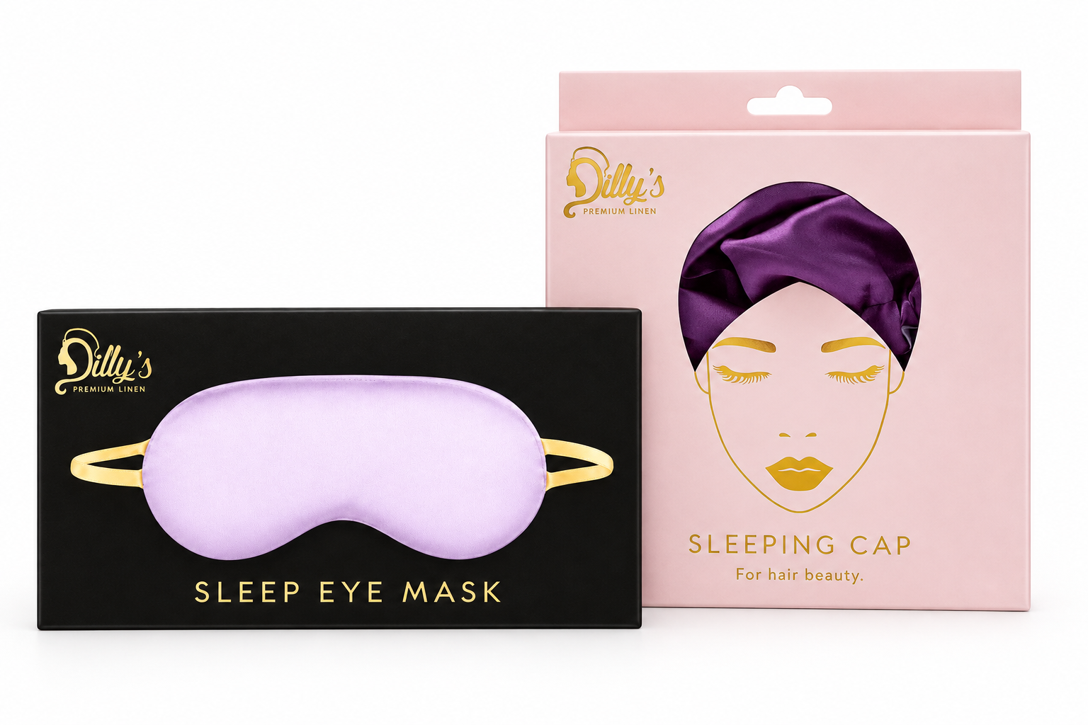 Purple Satin Sleeping Cap & Lilac Eye Mask Set