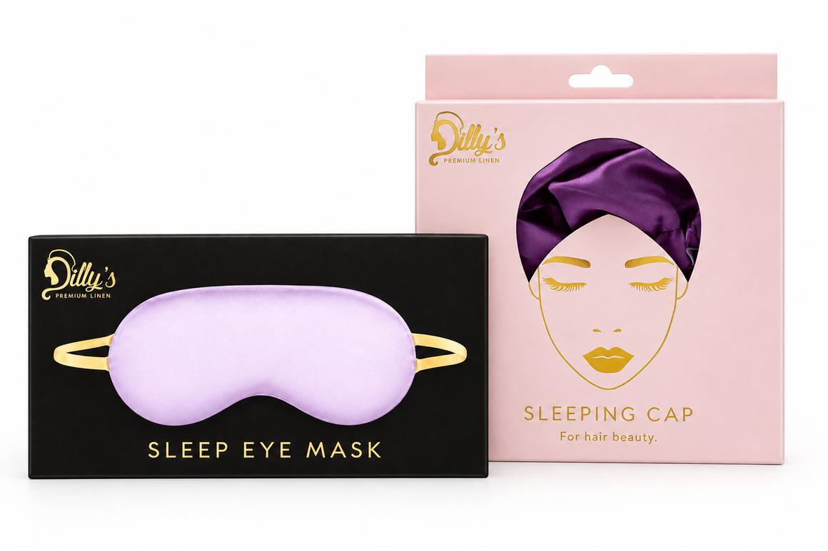 Purple Satin Sleeping Cap & Lilac Eye Mask Set