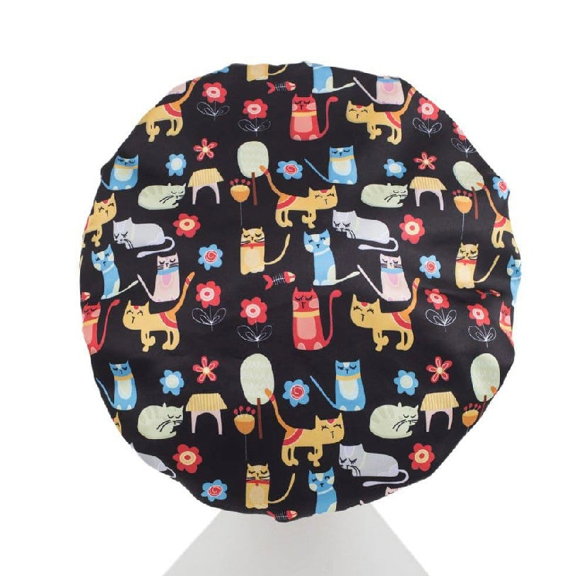 Cat Microfibre Lined Shower Cap with Matching Cat Eye Mask Gift Set