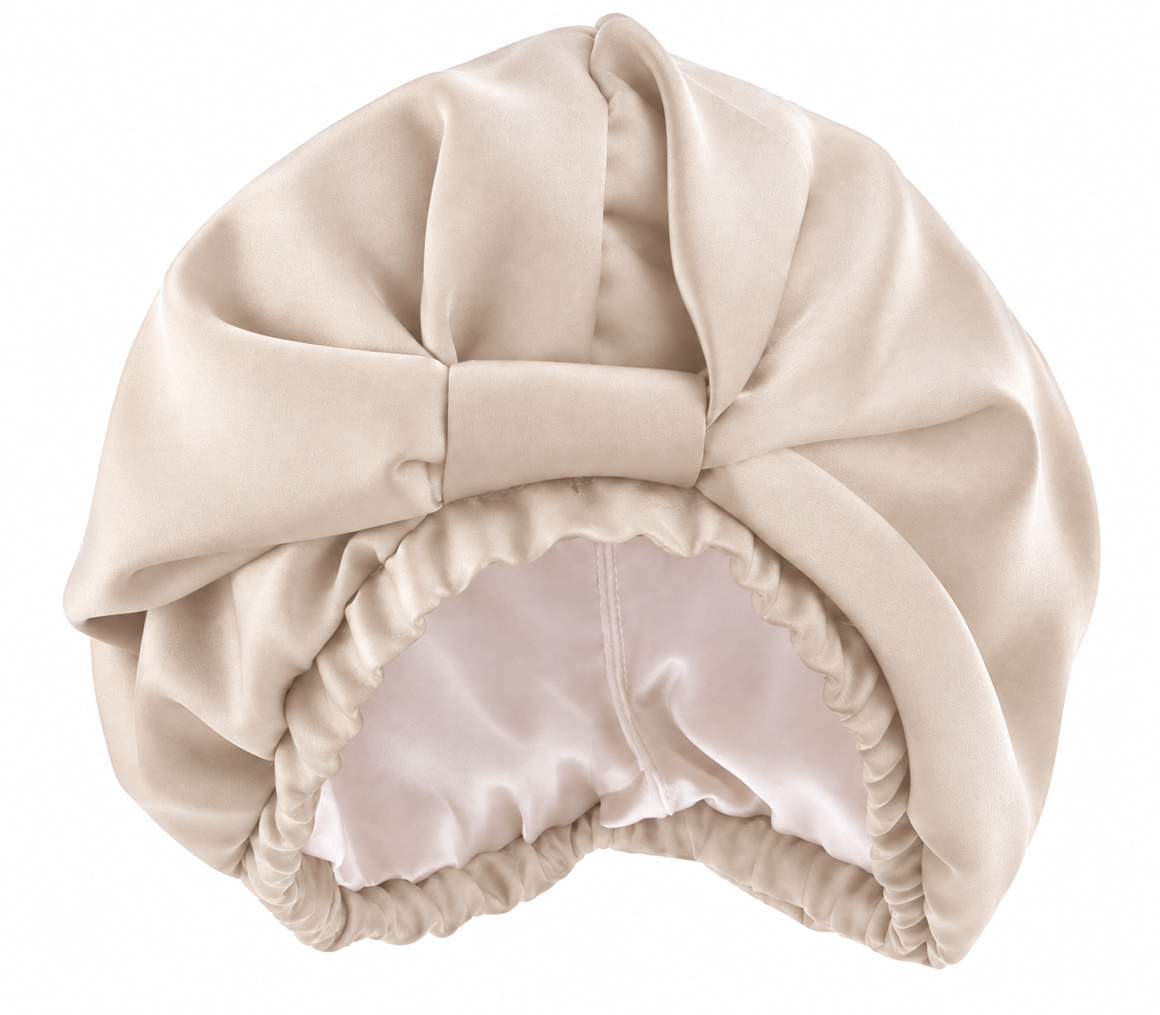 Beige Satin Sleeping Cap - Turban Style