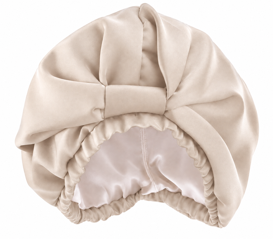 Beige Satin Sleeping Cap - Turban Style