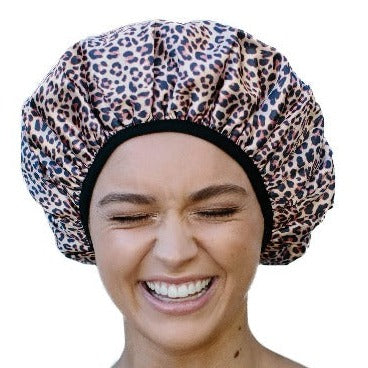 Extra Large Luxury Shower Cap - Microfibre Lined - Triple Layer - Hir Care - Leopard