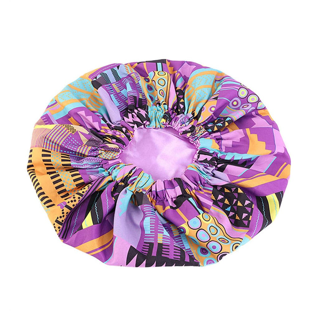 Sleeping Cap - Satin - Purple Geometric Print - Dilly's Collections -  Hair Beauty and Lifestyle Products Australia