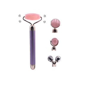 Facial Roller - Rose Quartz - 4 in 1 Vibrating - Battery - Dilly's Collections -  Hair Beauty and Lifestyle Products Australia