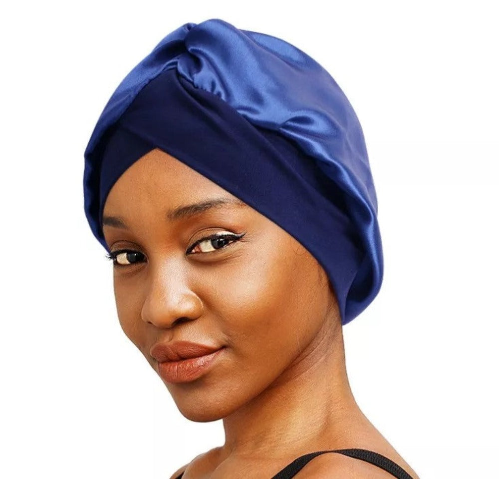 Sleep Cap - Navy Blue Satin Cross Design - Dilly's Collections - Hair Beauty and Lifestyle Products Australia