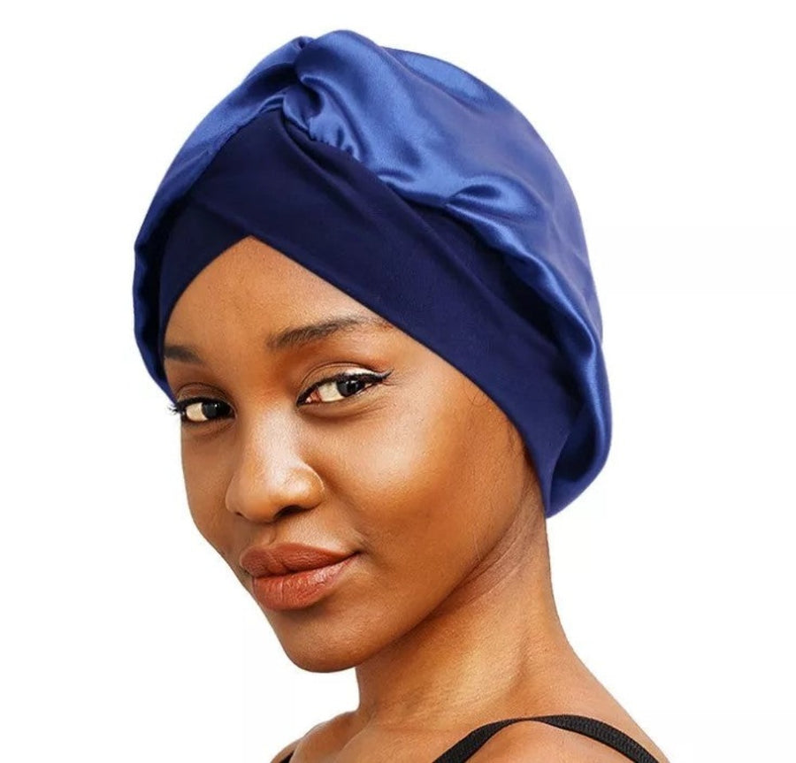 Sleep Cap - Navy Blue Satin Cross Design - Dilly's Collections - Hair Beauty and Lifestyle Products Australia