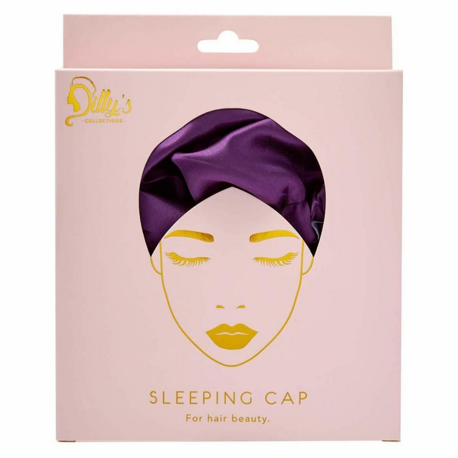 Purple Satin Sleeping Cap & Lilac Eye Mask Set